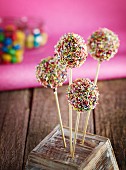 Cake pops with colourful sugar sprinkles