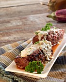 Beef fillet with a blue cheese sauce