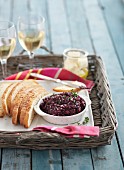 Beetroot spread with bread and white wine
