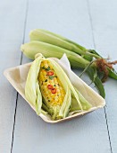 Corn on the cob with coriander butter and chilli