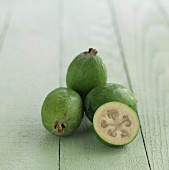 Guavas on a wooden surface