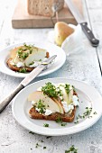 Pear bread with cream cheese and cress