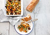 Oven-roasted vegetables with baguette