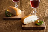 Chaumes cheese with fig jam and red wine