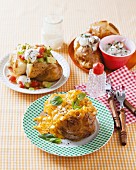 Baked potatoes with three different toppings
