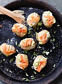 Stuffed baked potatoes with smoked salmon