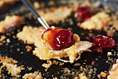 Pear and damson clafoutis with warm Prosecco cherries