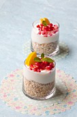 Gilbert muesli with pomegranate seeds and apples