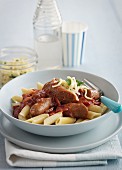 Penne with chorizo and cheese