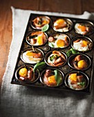 Breakfast canapés with sausage and egg