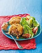 Trout fritters with a colourful salad