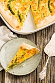 Quiche with spring onions, green asparagus and smoked Alpine salmon