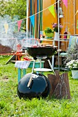 Food on a barbecue in a summer garden