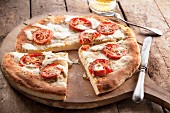 A simple tomato and mozzarella pizza