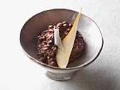 Chocolate rice pudding in a bowl