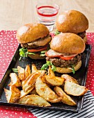 Burgers with bean cream and potato wedges