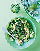 Green risoni salad with avocado and feta cheese