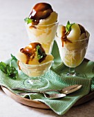 Apple desserts with vanilla ice cream and butterscotch sauce
