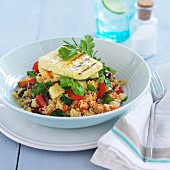 Couscous salad with vegetables and haloumi