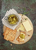 Crackers with butter and gherkins