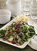 Buckwheat salad with noodles and oriental vegetables