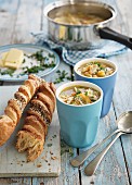Chicken soup and puff pastry sticks
