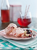 Meringues with vanilla ice cream and fruit compote