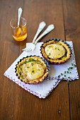 Goat's cheese puff pastry tarts with honey, leek and thyme