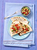 Quesadillas with a kidney bean filling and avocado and tomato salsa