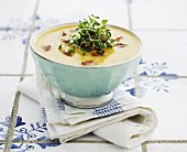 Potato soup with bacon and herbs