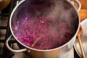 Red cabbage being cooked