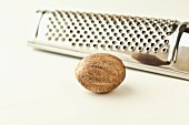 A nutmeg with a grater (close-up)