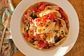 Pappardelle pasta with tomato and Parmesan cheese