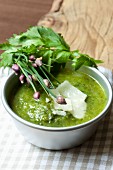 Courgette and celery soup with chives and Parmesan cheese