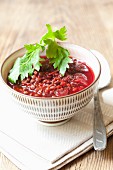 Beetroot soup with lentils and celery