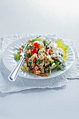 Chickpea salad with couscous, peppers and feta cheese