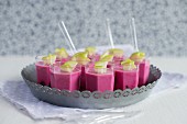 Beetroot panna cotta on a tray