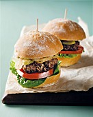 Burgers with tomatoes and onions