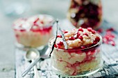 Rice pudding with pomegranate seeds and grenadine syrup