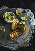 Grilled bread with a spicy avocado spread