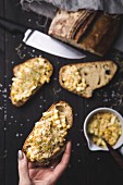 Slices of bread with a savoury sweetcorn spread