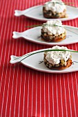Mini potato cakes with cream cheese