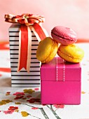 Macaroons and decorative gift boxes