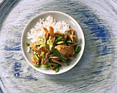 Sweet-and-sour oyster mushrooms on rice with Chinese chives