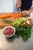 Ingredients for a chicken liver pie