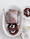 Chocolate Swiss roll filled with cream (seen above)
