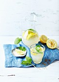 Lemonade with lemon wedges and mint
