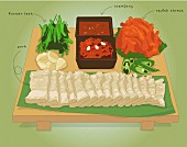 Bossom (marinated, cooked pork, Korea, illustration)