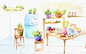 Lebensmittel & Einkäufe in der Küche (Illustration)