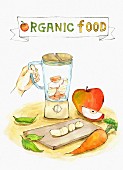 Symbolbild für Organic Food mit Obst, Gemüse & Mixer (Illustration)